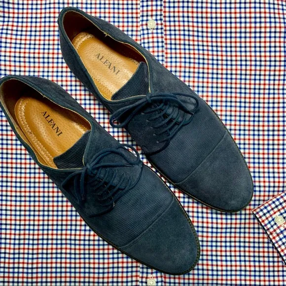 Alfani Blue Suede Shoes Size 11 M, Cap Toe. &quot;Eric&quot;