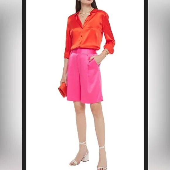ALICE AND OLIVIA Eric Wild Pink Satin Bermuda Knee Length Dress Shorts NWT
