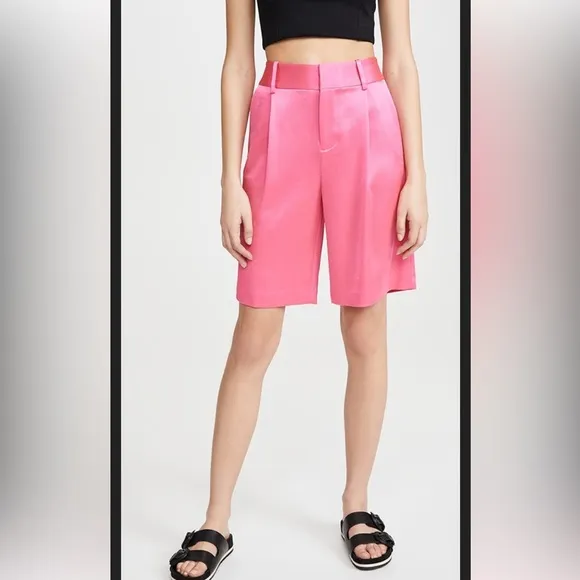 ALICE AND OLIVIA Eric Wild Pink Satin Bermuda Knee Length Dress Shorts NWT