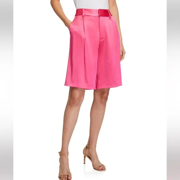 ALICE AND OLIVIA Eric Wild Pink Satin Bermuda Knee Length Dress Shorts NWT
