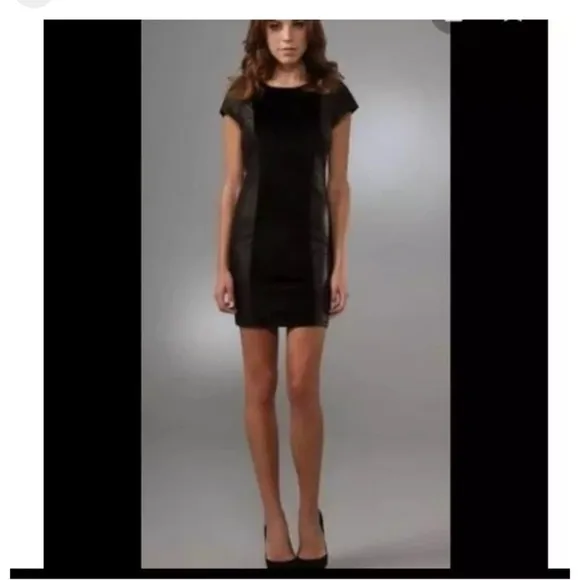 Alice  Olivia eve brown Pointe Silk LeatherCap Sleeve Dress boat neck nwt small