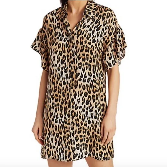Alice   Olivia Jude Ruffle-Sleeve Leopard Shirtdress