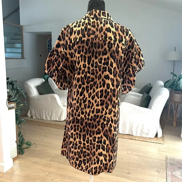 Alice   Olivia Jude Ruffle-Sleeve Leopard Shirtdress