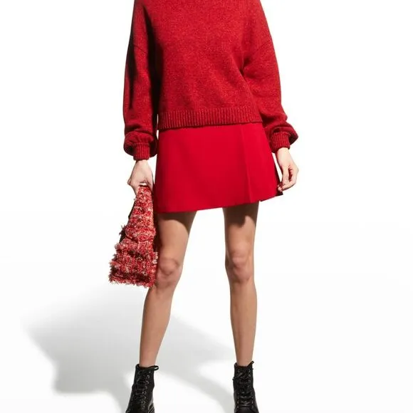 Alice   Olivia Semira Pleated Mini Skirt Deep Ruby Size 12