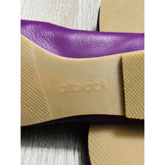 All Black Purple Leather Loafers Gold Buckle Accent Flats Comfort Size 7