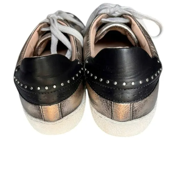 All Saints Sheer Distressed Metallic Lace Up Sneakers Leather - Gold/Black - 11