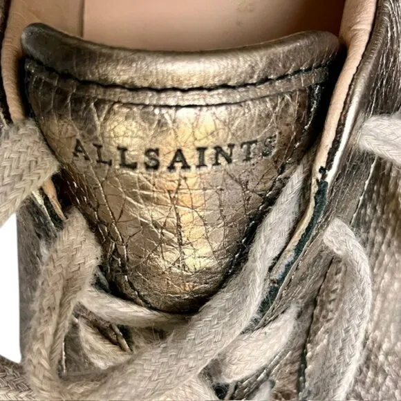 All Saints Sheer Distressed Metallic Lace Up Sneakers Leather - Gold/Black - 11