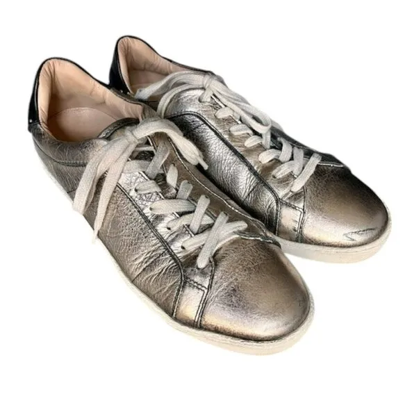 All Saints Sheer Distressed Metallic Lace Up Sneakers Leather - Gold/Black - 11