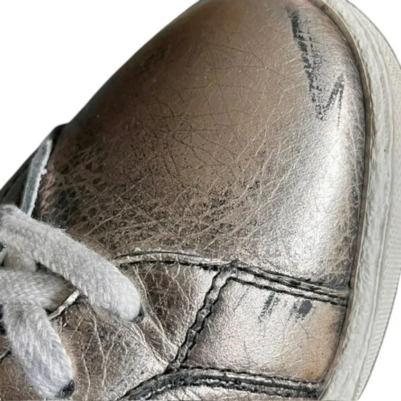 All Saints Sheer Distressed Metallic Lace Up Sneakers Leather - Gold/Black - 11