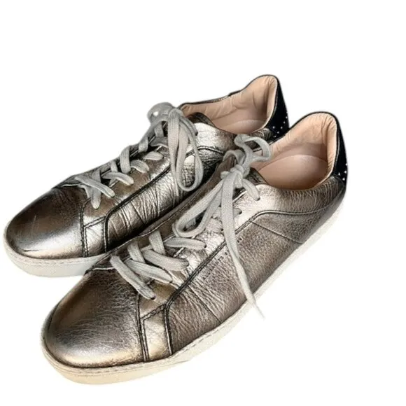 All Saints Sheer Distressed Metallic Lace Up Sneakers Leather - Gold/Black - 11