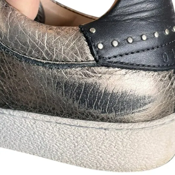 All Saints Sheer Distressed Metallic Lace Up Sneakers Leather - Gold/Black - 11