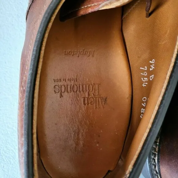 Allen Edmonds Mapleton Brown Leather Bicycle Toe Blucher Shoes Mens Size 9.5 B