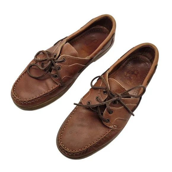 Allen Edmonds Men's Brown Port Washington Eastport Leather Boat Shoes Size 9.5D