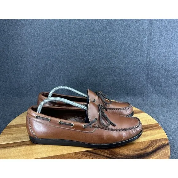 Allen Edmonds Men's Ely Brown Leather Boat Shoes with Ties Size 10.5 D Excellent