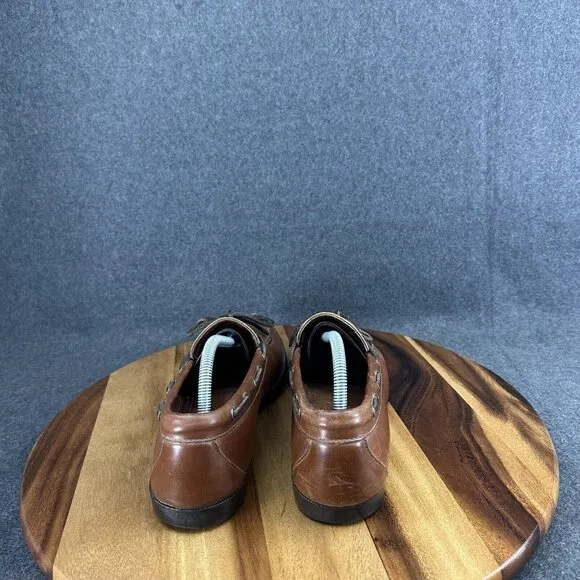 Allen Edmonds Men's Ely Brown Leather Boat Shoes with Ties Size 10.5 D Excellent