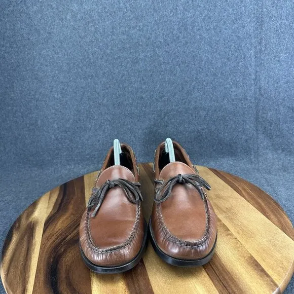 Allen Edmonds Men's Ely Brown Leather Boat Shoes with Ties Size 10.5 D Excellent
