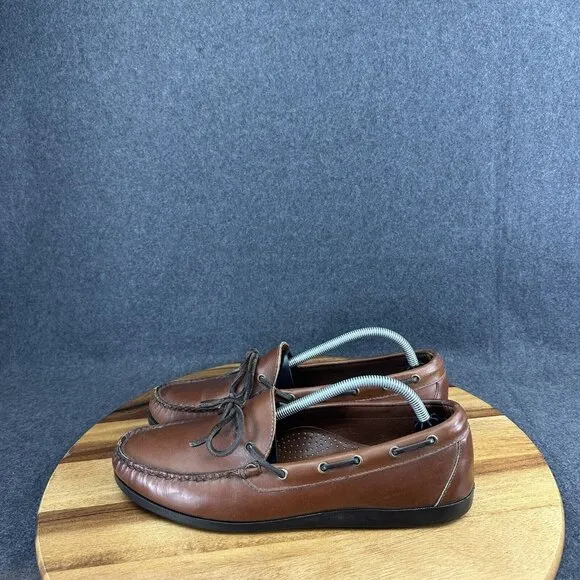 Allen Edmonds Men's Ely Brown Leather Boat Shoes with Ties Size 10.5 D Excellent