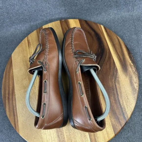 Allen Edmonds Men's Ely Brown Leather Boat Shoes with Ties Size 10.5 D Excellent
