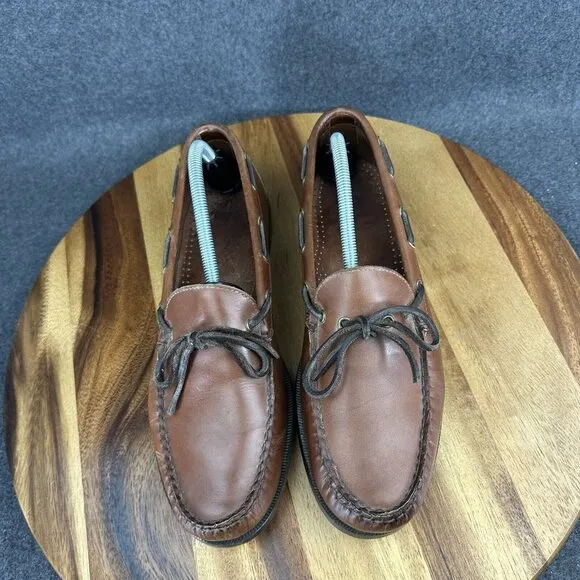 Allen Edmonds Men's Ely Brown Leather Boat Shoes with Ties Size 10.5 D Excellent