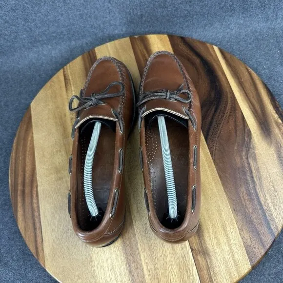 Allen Edmonds Men's Ely Brown Leather Boat Shoes with Ties Size 10.5 D Excellent