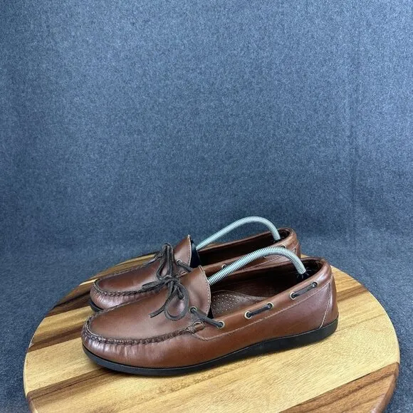 Allen Edmonds Men's Ely Brown Leather Boat Shoes with Ties Size 10.5 D Excellent