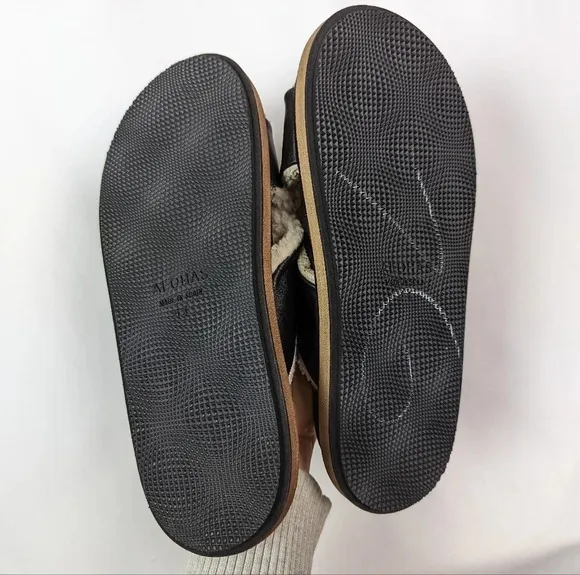 ALOHAS 41 / 10  Marshmallow Leather Sandals Shoes Fuzzy Black Leather Platform