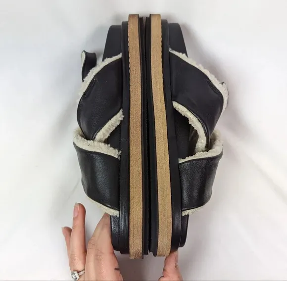ALOHAS 41 / 10  Marshmallow Leather Sandals Shoes Fuzzy Black Leather Platform