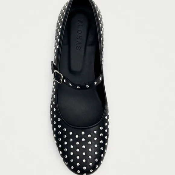 ALOHAS Lucien Black Leather Ballet Flats