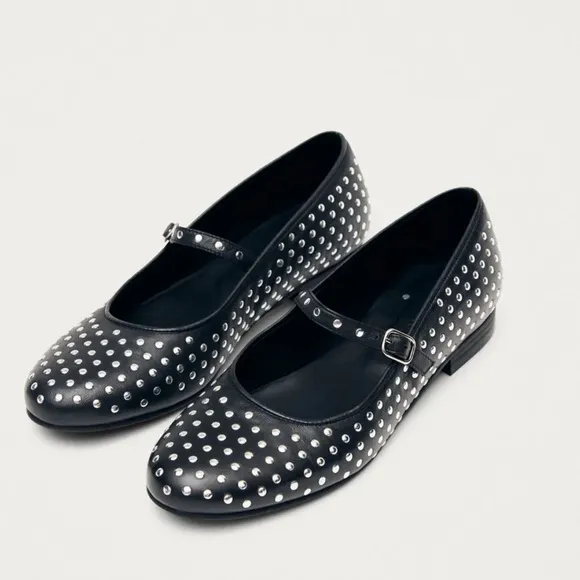 ALOHAS Lucien Black Leather Ballet Flats