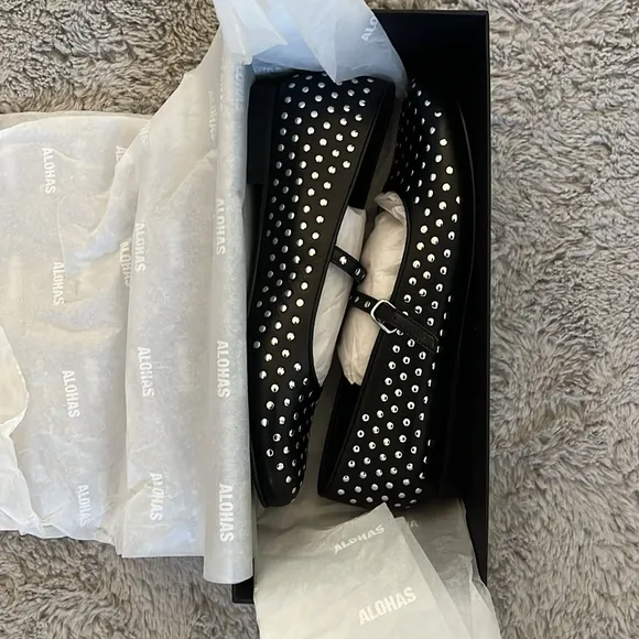 ALOHAS Lucien Black Leather Ballet Flats