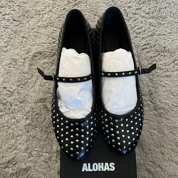 ALOHAS Lucien Black Leather Ballet Flats