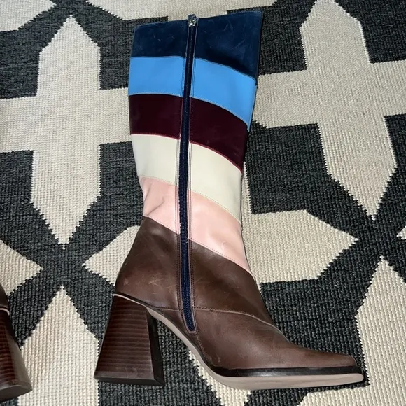 Alohas Multicolor Patchwork Stripe Heeled Boots