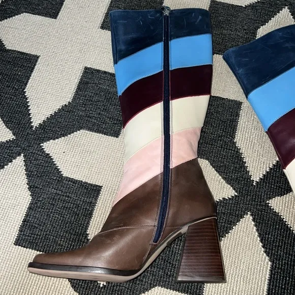 Alohas Multicolor Patchwork Stripe Heeled Boots