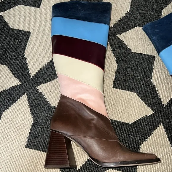 Alohas Multicolor Patchwork Stripe Heeled Boots