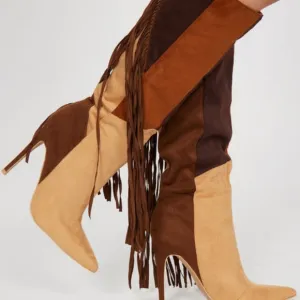 &quot; COWGIRL FRINGE &quot; Knee High Fringe Boots - COLOR BLOCK  ( BRAND NEW !!!!!
