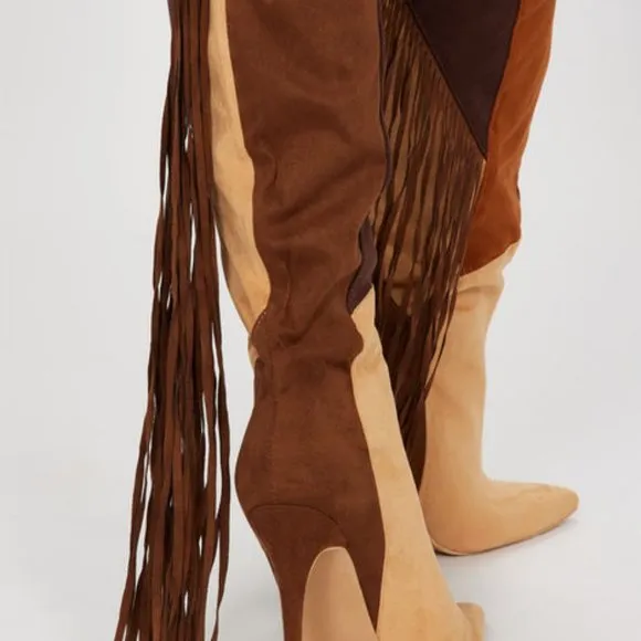 &quot; COWGIRL FRINGE &quot; Knee High Fringe Boots - COLOR BLOCK  ( BRAND NEW !!!!!