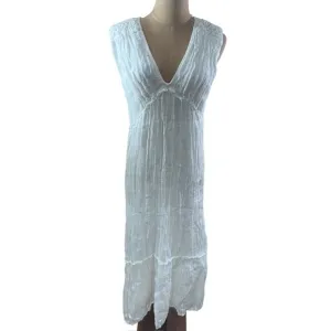 &quot;ZARA&quot; White Silver Thread Babydoll Sz M LInen Cottage Core Purity Summer Sun