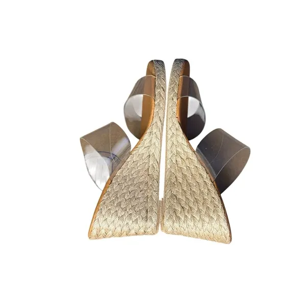 Andre Assous Anfisa size 8 Tan and Cream espadrille Wedge Sandals clear bands