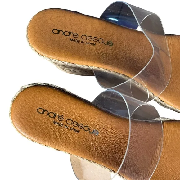 Andre Assous Anfisa size 8 Tan and Cream espadrille Wedge Sandals clear bands