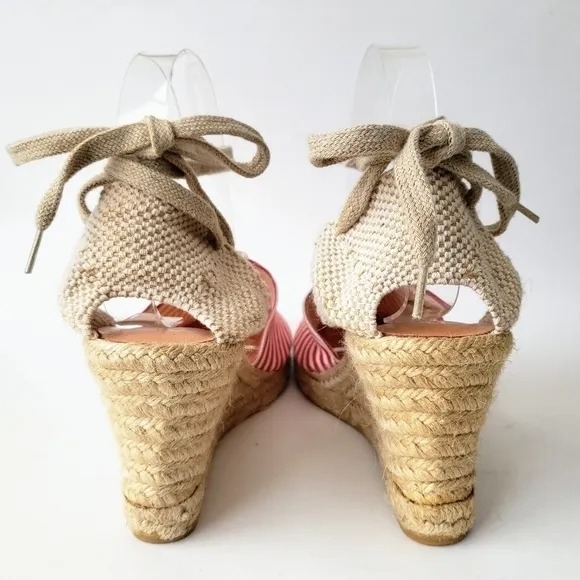 Andre Assous Striped Wedge Lace Up Espadrille Red White Size 10 New