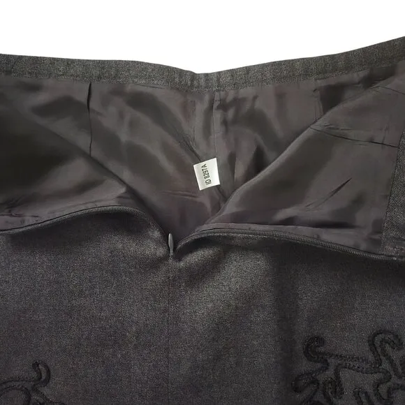 Ann Taylor LOFT Gray Lined Wool Rayon Blend Skirt Embroidery Detail 12 Petite