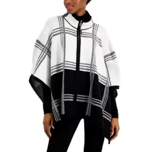 Anne Klein Cape Poncho Sweater Turtleneck Plaid Blk White Size L, New w/Tag $149