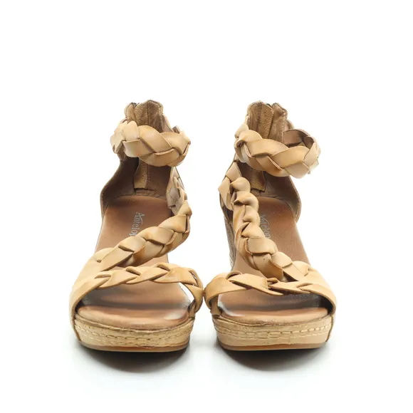 Antelope Taye Platform Wedge Leather Sandals Women EU 37 US 6-6.5 Tan/Brown