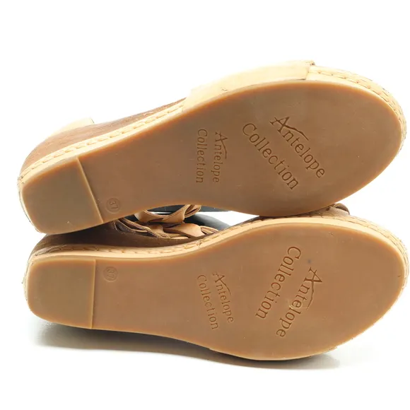 Antelope Taye Platform Wedge Leather Sandals Women EU 37 US 6-6.5 Tan/Brown