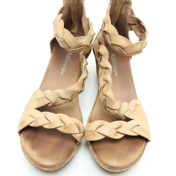 Antelope Taye Platform Wedge Leather Sandals Women EU 37 US 6-6.5 Tan/Brown