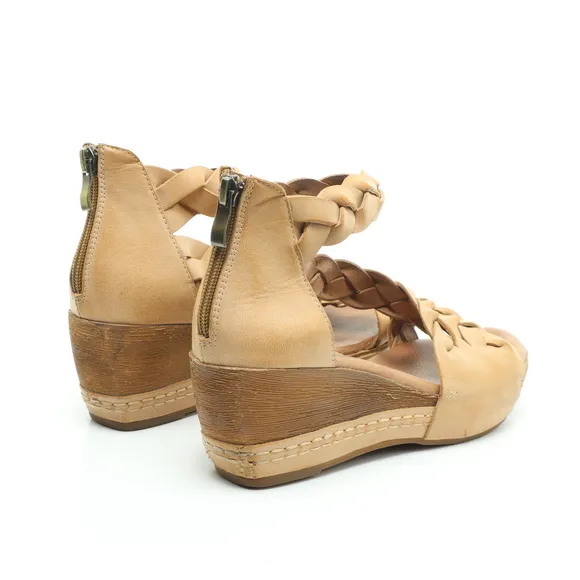 Antelope Taye Platform Wedge Leather Sandals Women EU 37 US 6-6.5 Tan/Brown