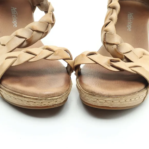 Antelope Taye Platform Wedge Leather Sandals Women EU 37 US 6-6.5 Tan/Brown