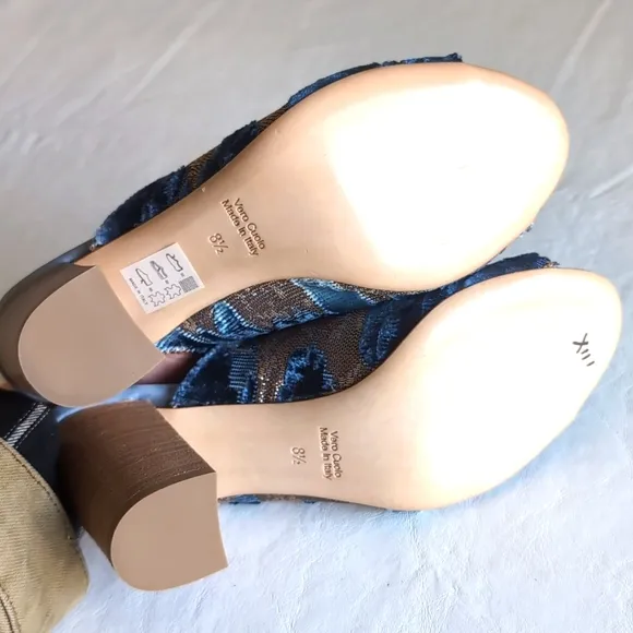 ANTHRO FIRENZE STUDIO Garbo Slip On Velvet Heeled Mules in Blue Size 8.5