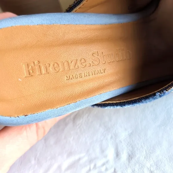 ANTHRO FIRENZE STUDIO Garbo Slip On Velvet Heeled Mules in Blue Size 8.5