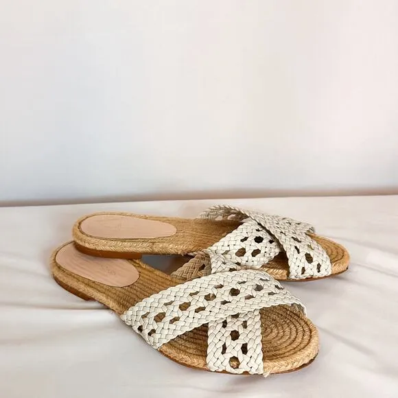 ANTHRO Guilhermina White Woven Leather Slide Sandal Flats Sz. 38
